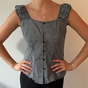 Hester & orchard black and white stripe linen tank top puffy sleeves